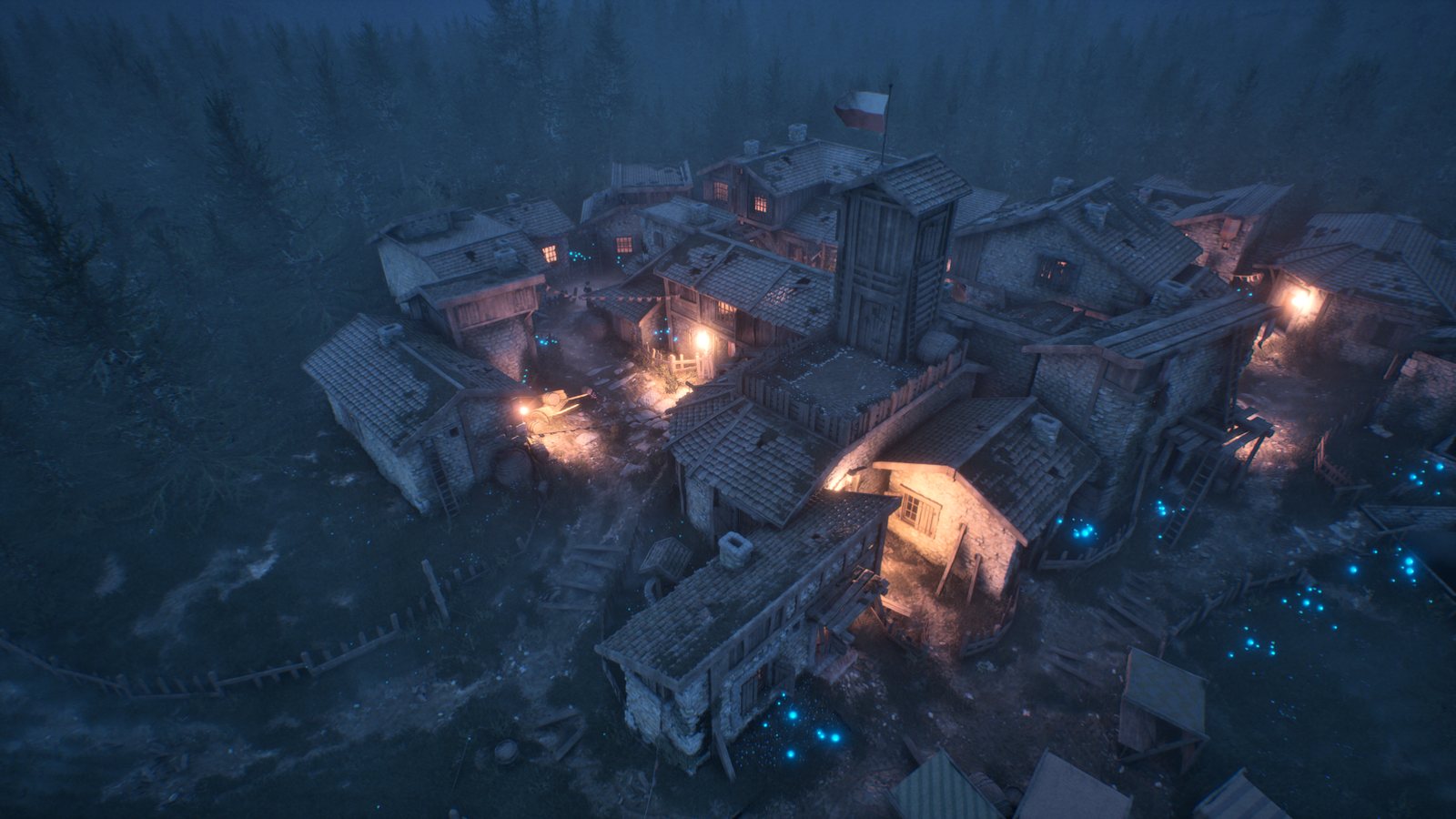 Aerial view of the village at night